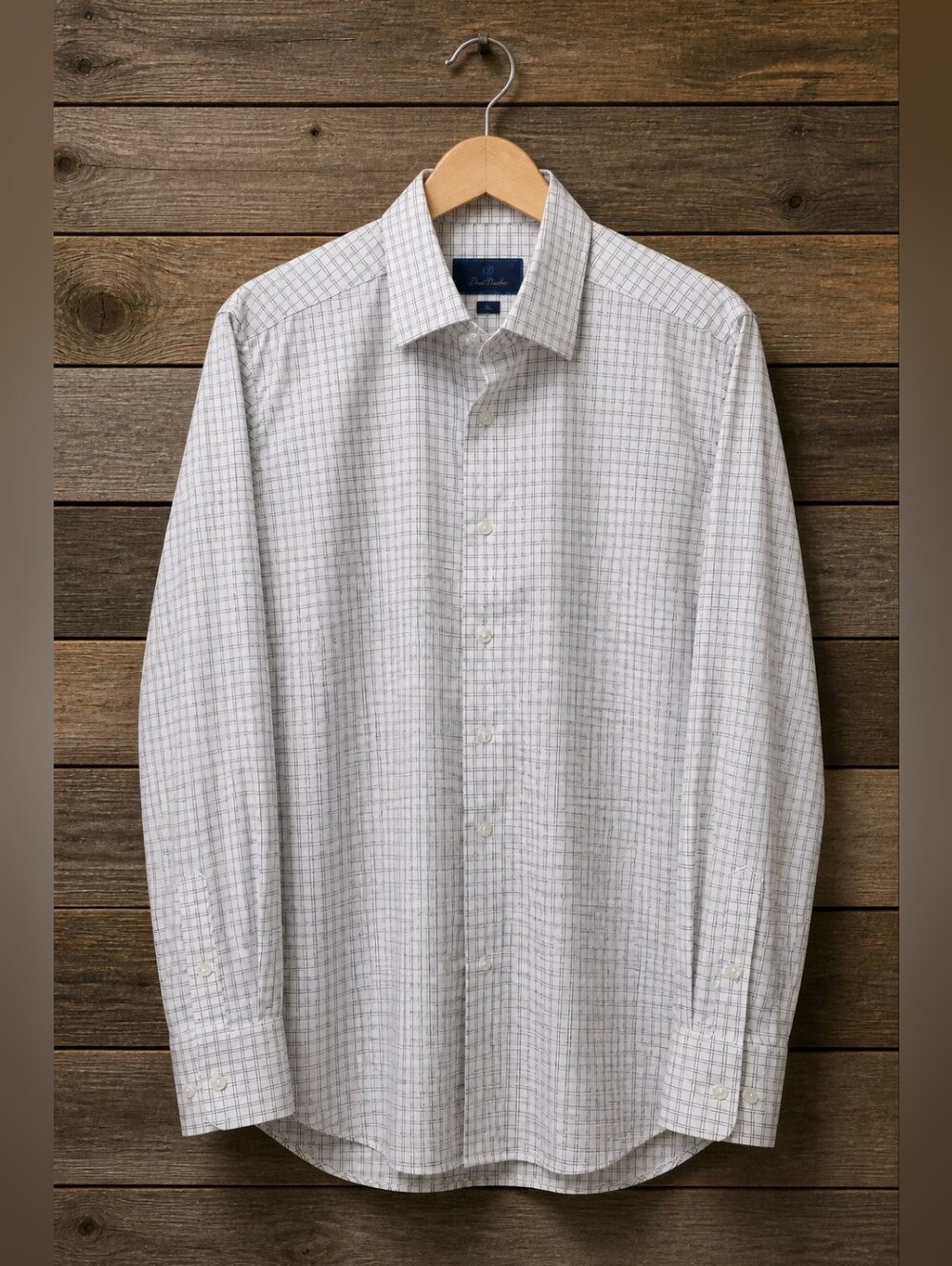 David Donahue White Dress Shirt with Blue & Maroon Windowpane Sz 16.5  34/35